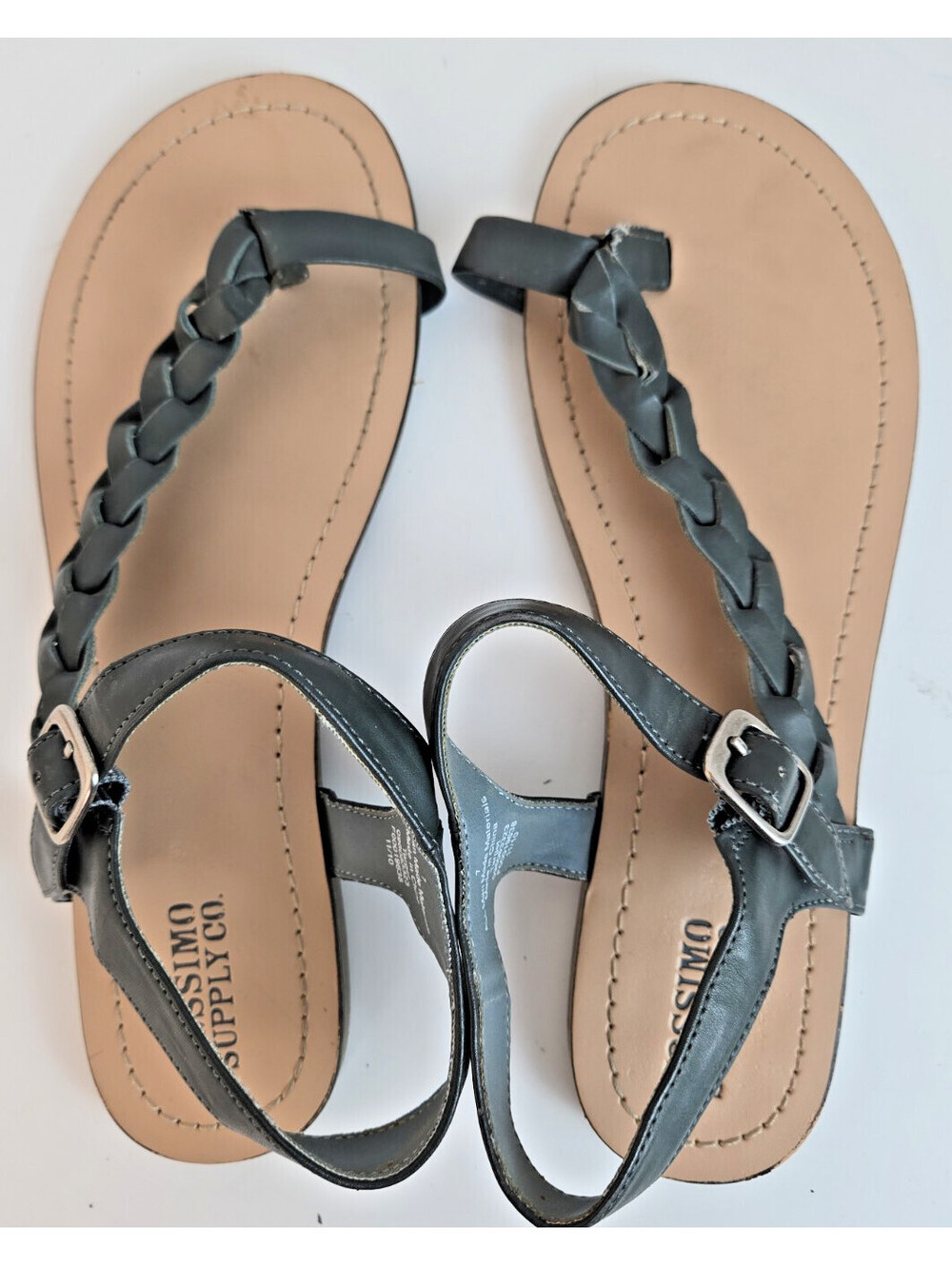 Mossimo Supply Co Gray Faux Leather Braided Thong Sandals Boho Summer Size 7